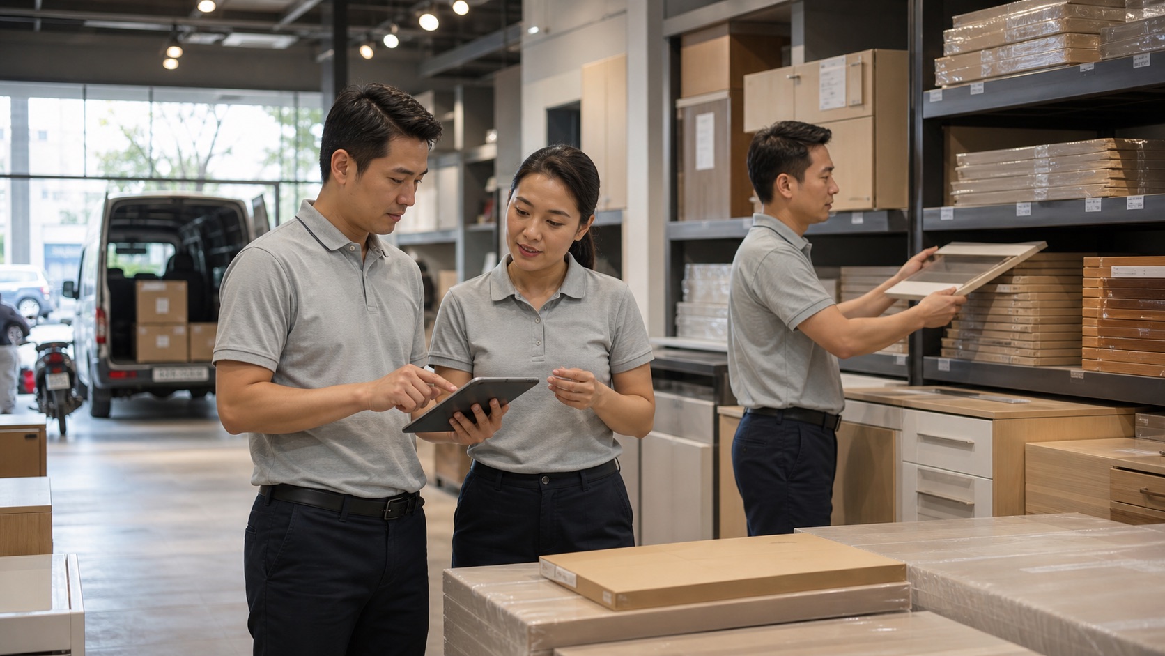 Inventory and delivery workflow for furniture and building materials in Vietnam